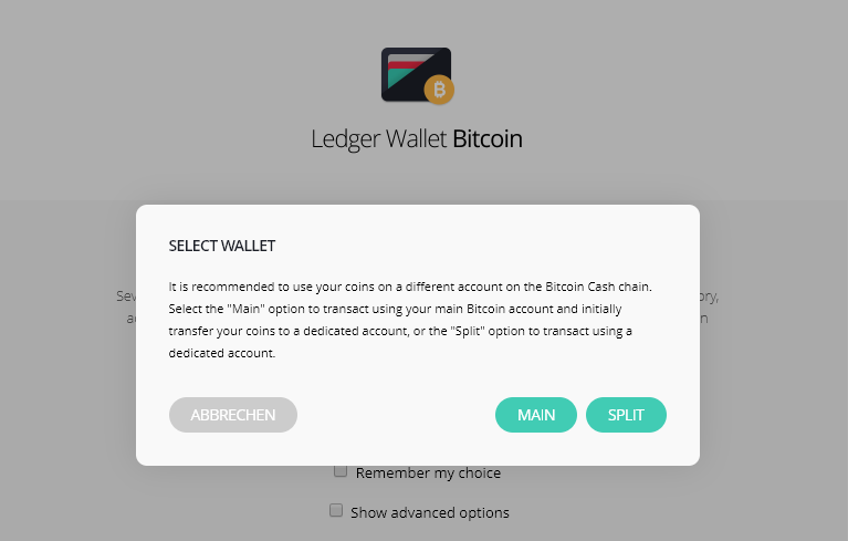 How to split bitcoin cash ledger