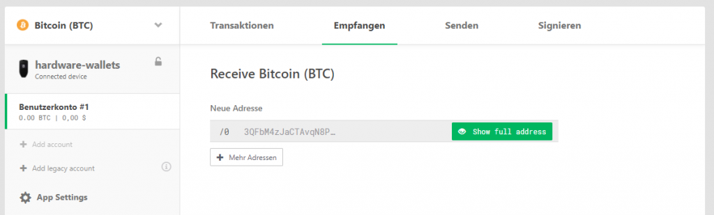 Bitcoin Empfangsadresse generieren