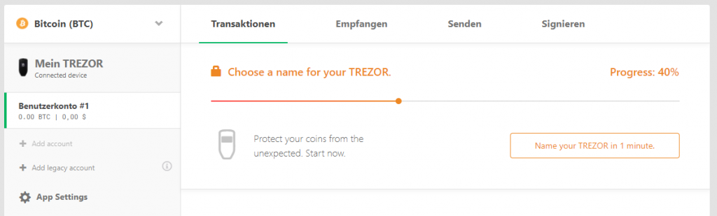 TREZOR One Namen festlegen