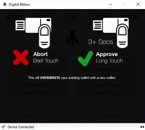 Digital Bitbox Neue Wallet anlegen abgeschlossen