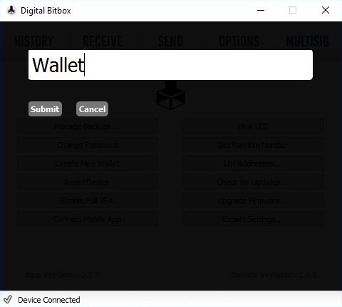 Digital Bitbox Neue Wallet anlegen