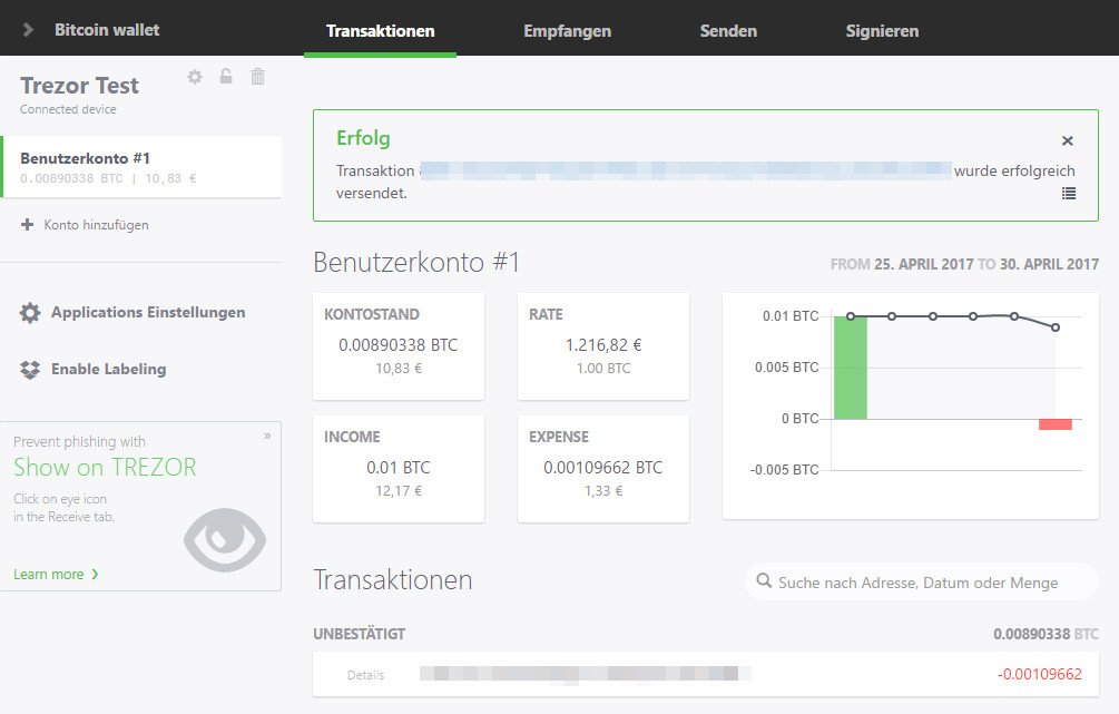 Trezor Senden Transaktionsansicht