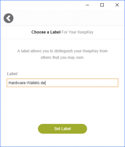 KeepKey Einrichtung Name