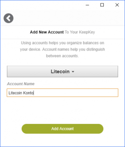 KeepKey Konto hinzufügen LiteCoin