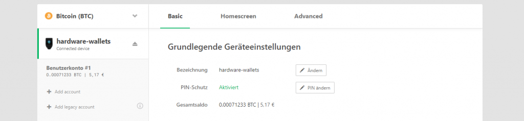 TREZOR Model T Geräteeinstellungen