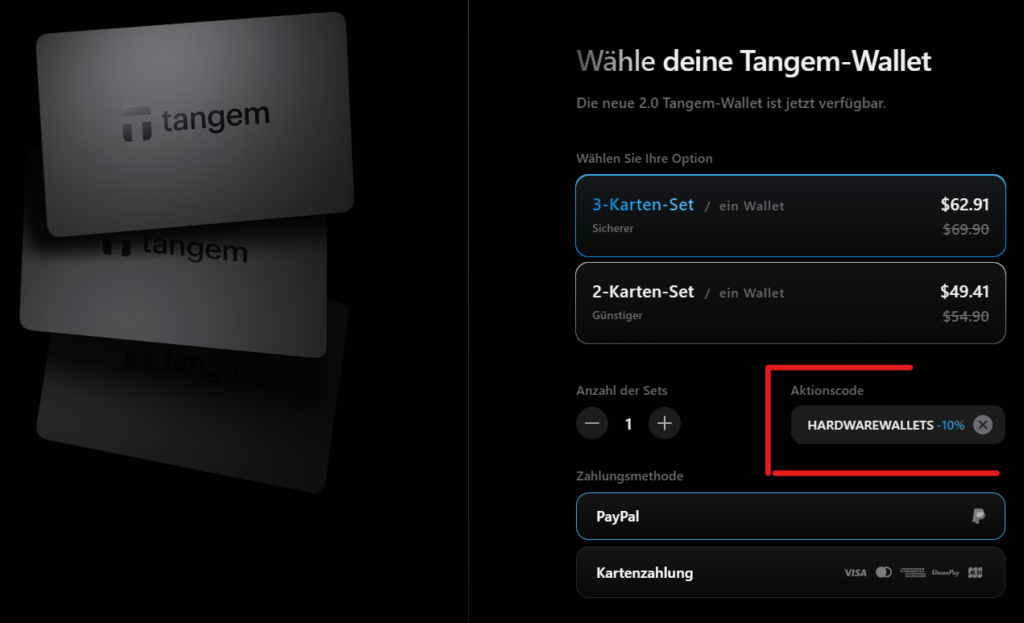 Tangem Wallet Aktionscode